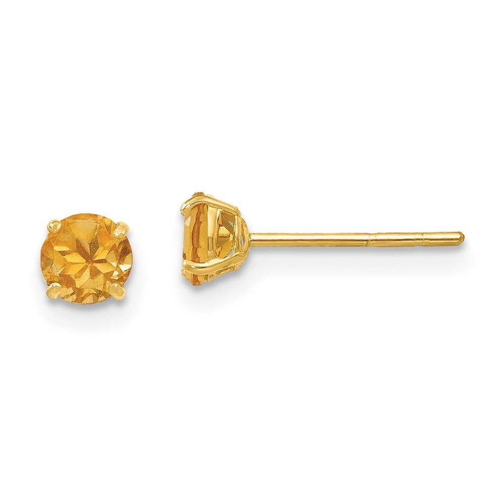 14k Yellow Gold Madi K Children's Jewelry Round Citrine 4mm Post Earrings